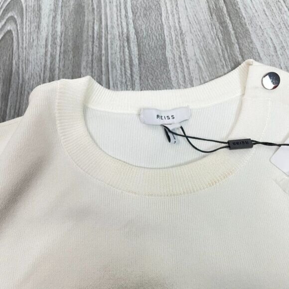 Reiss Charlotte Flippy Knitted Ruffle Hem Fit & Flare Mini Sweater Dress White L - Picture 12 of 15